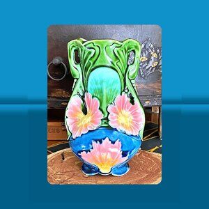 Vintage Art Nouveau French Barbotine Majolica Amphora Vase